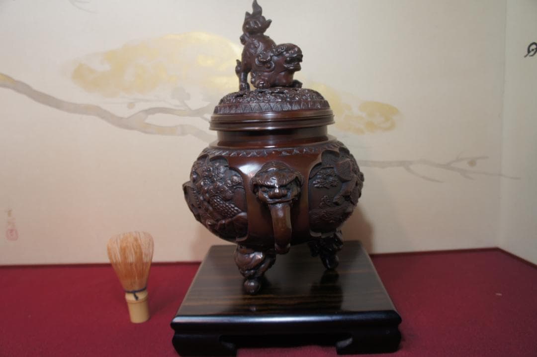 専用★美品 高岡銅器 瑞峰作 新特大 花鳥 高級銅製香炉工芸作家造 送料込み