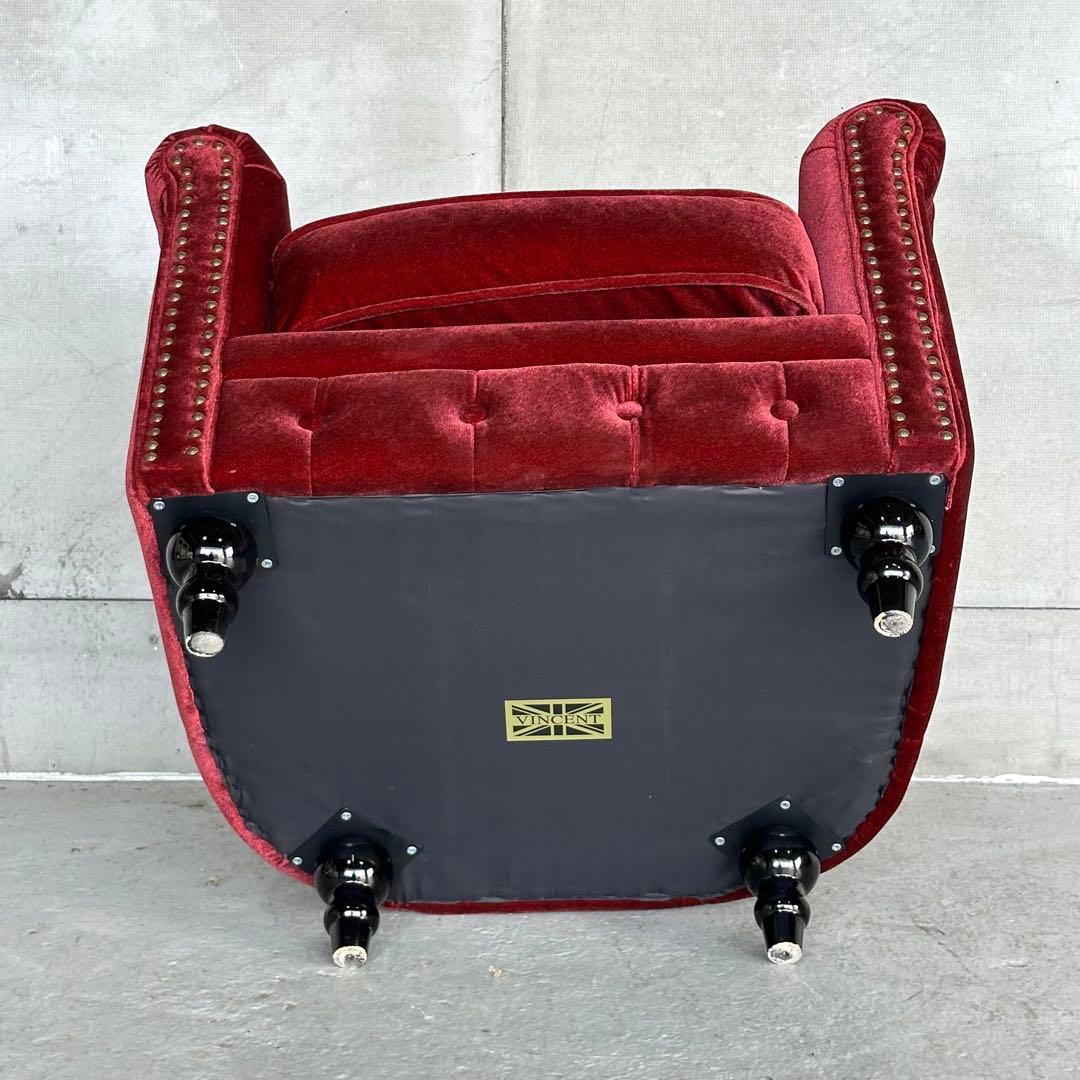 ★VINCENT★チェスターフィールド 1Pソファ ベルベット アンティーク調