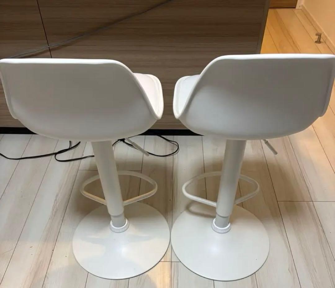 【2脚セット】ホワイトレザー カウンターチェア 高さ調整可能
