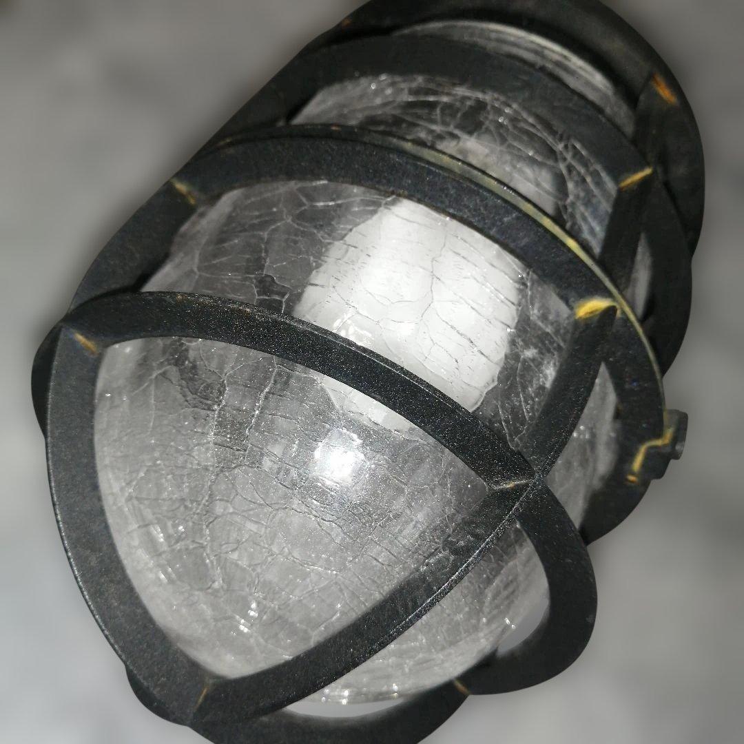 factory　船内レトロなアイアン×クラックガラスのシーリングライト　中古