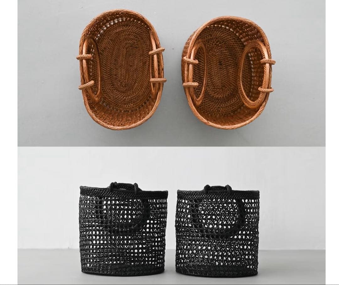 北欧、暮らしの道具店掲載hinthint / アタ素材の透かし編みカゴバッグ新品