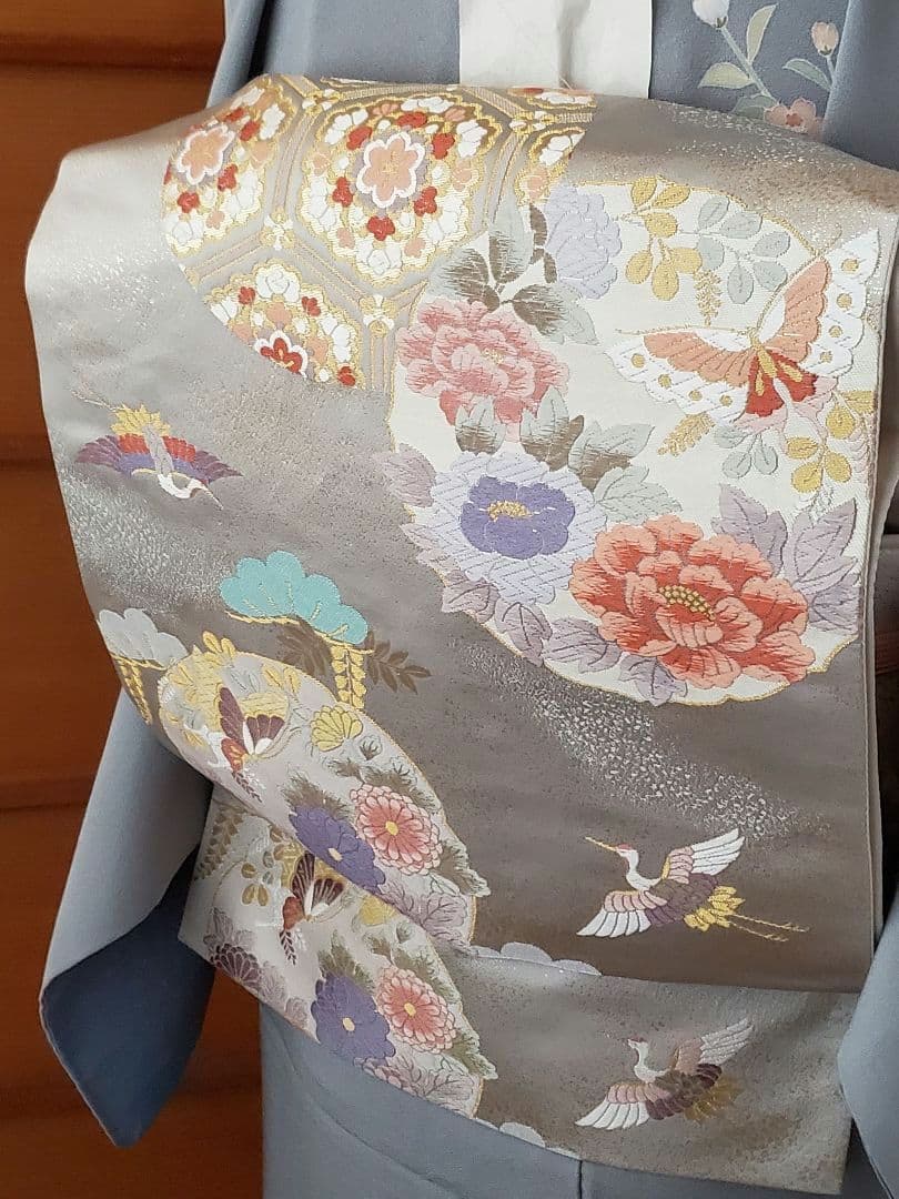 【着物・帯セット＊】清楚な小付けの訪問着　水色　グレー　スモールサイズ　正絹