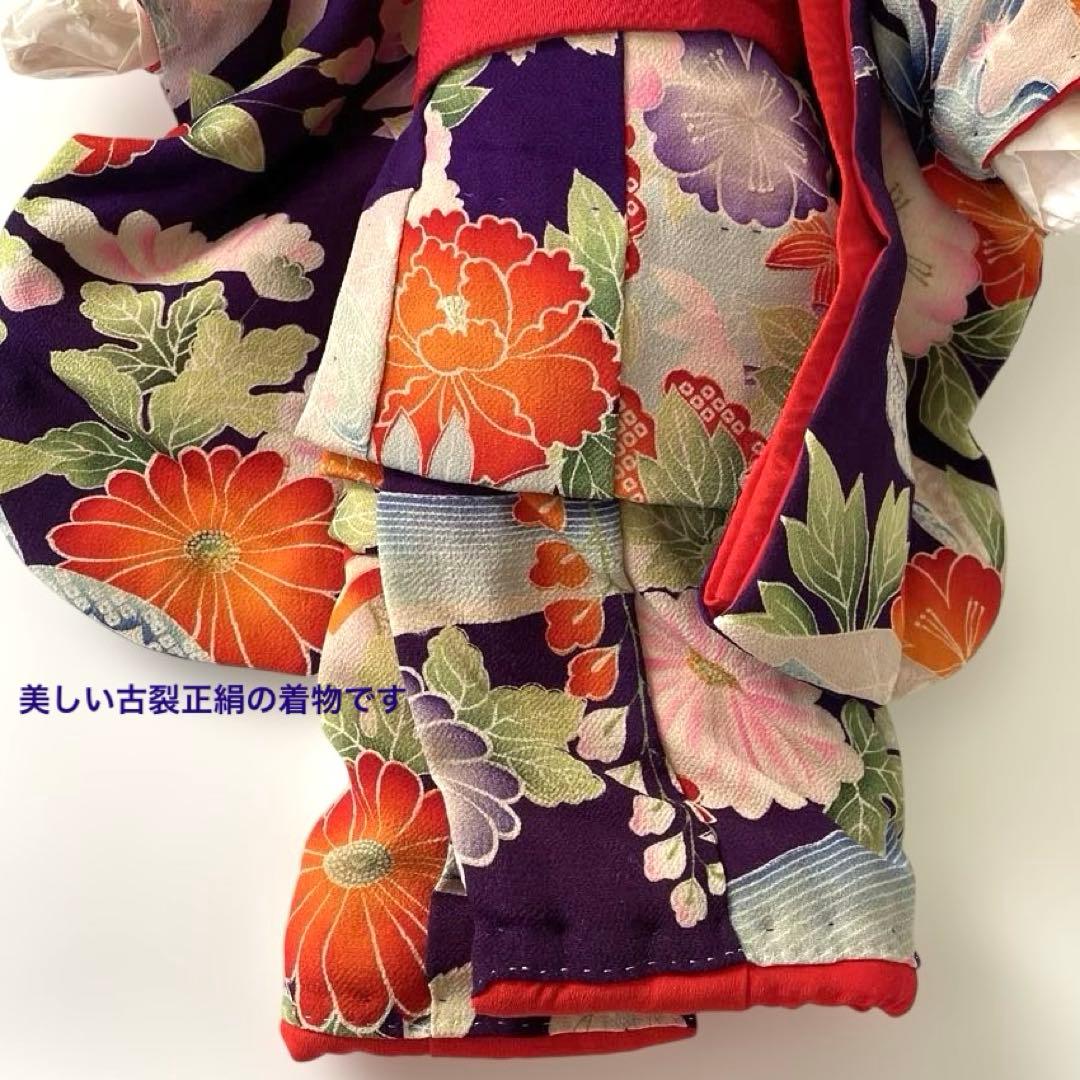 市松人形　松乾斎東光作　座り市松　正絹古代裂着物