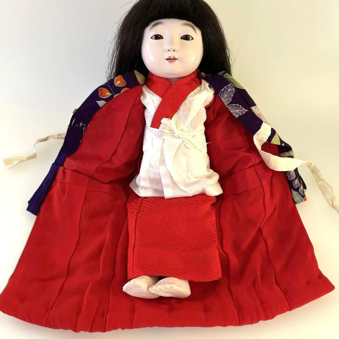 市松人形　松乾斎東光作　座り市松　正絹古代裂着物