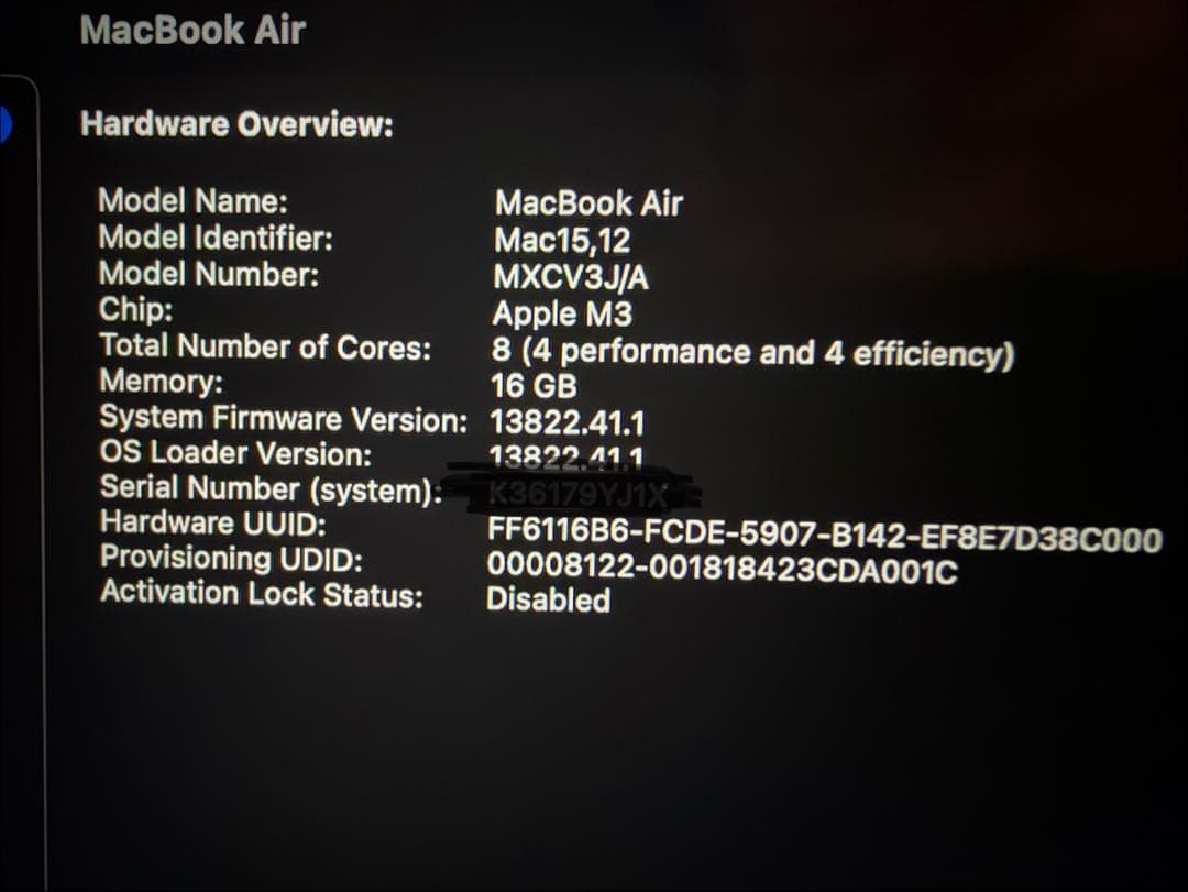 MacBook本体 Macbook air 13inch M3 2024 16g 512gb