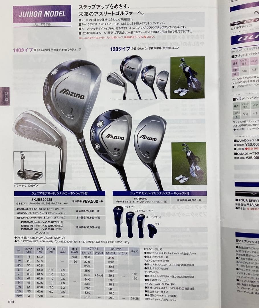 ミズノ ジュニア ゴルフクラブ 120cmタイプ 5本セット バッグ付 USED