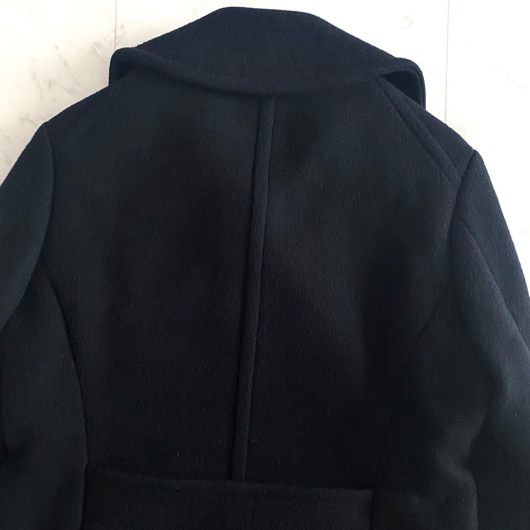 美品 ドゥロワー 2way ダブルブレストウールコート 日本製 ネイビー 38