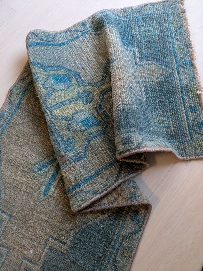 43×107 ヴィンテージトルコブルーメダリオン　トルコラグ　ミニサイズ