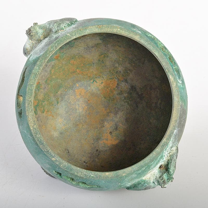 平安　秦蔵六造　青銅　鹿摘　霊芝三つ足香炉　共箱　M　R7402