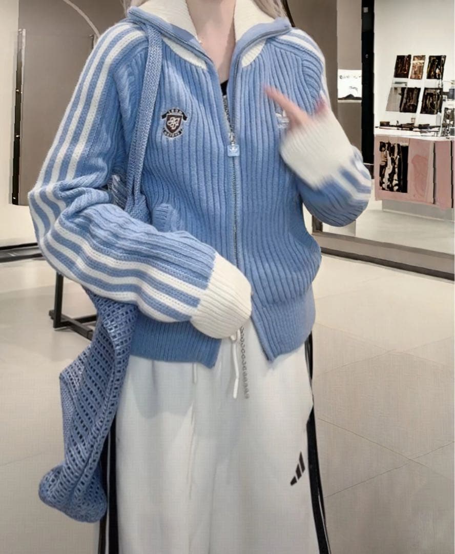 海外限定XL Adidasジップアップ ニットジャケット KF0719