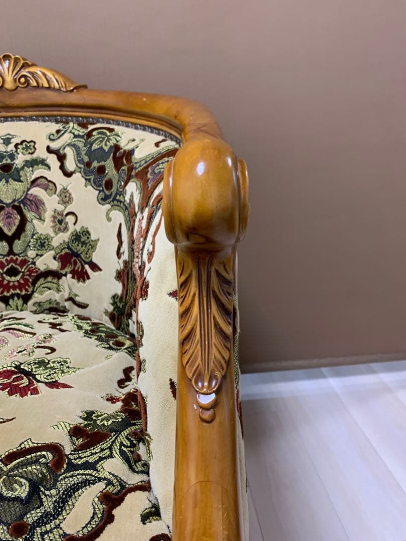 イタリア製 ヴィンテージ　ソファ 金華山　猫脚　ロココ調　輸入家具　チェア