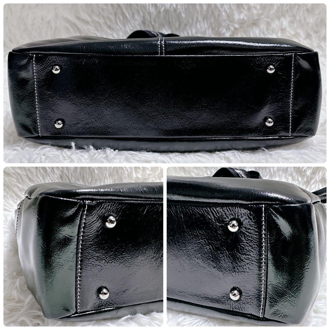 HAMANO 濱野 ショルダーバッグ 2way ブラック 黒 エナメル A4