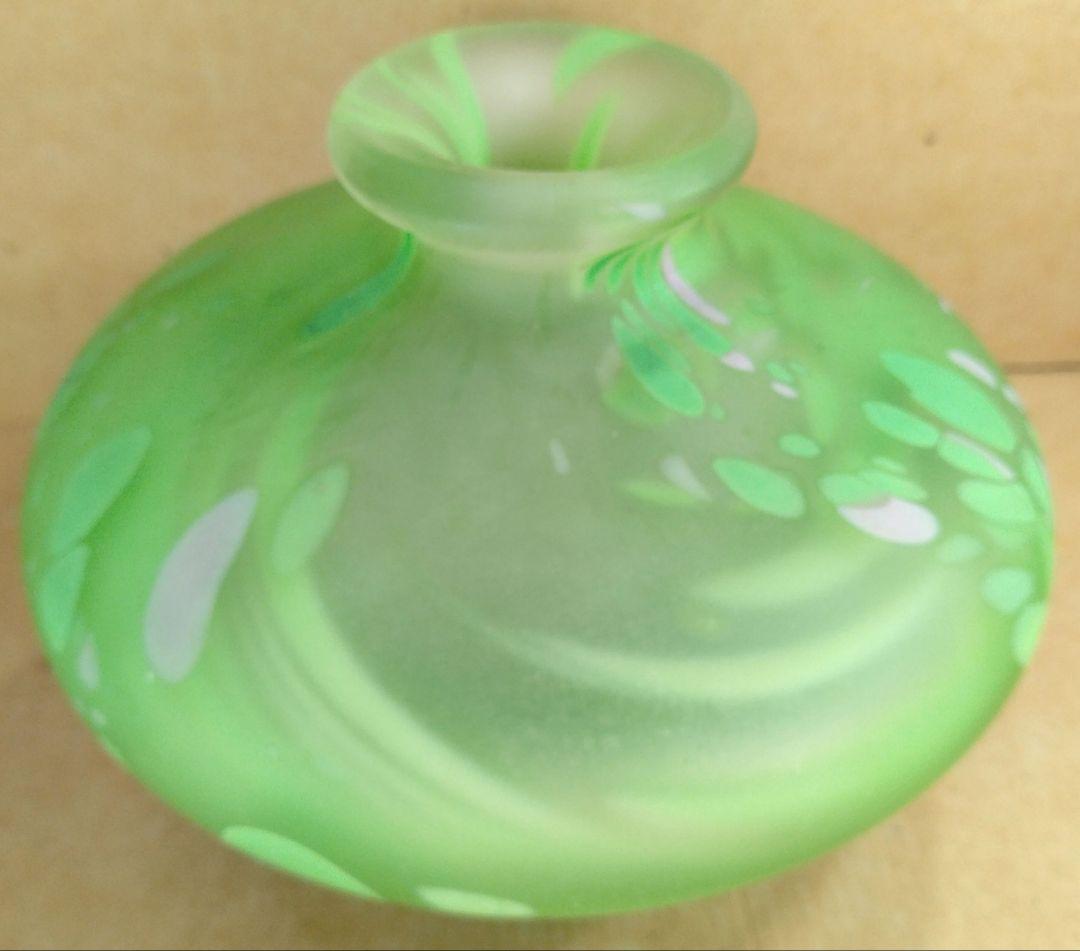 【本物保証】藤田喬平 手吹 金彩花瓶(緑色系) 共箱 栞 ｗ16㎝超