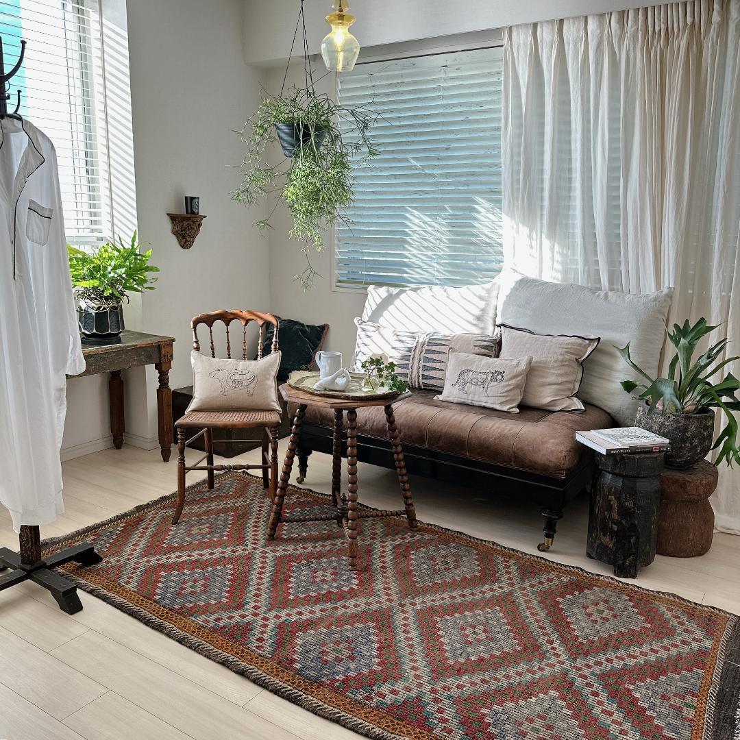 トルコ製ヴィンテージラグ940レア 大判 オールドキリム ジジム ブルー レッド