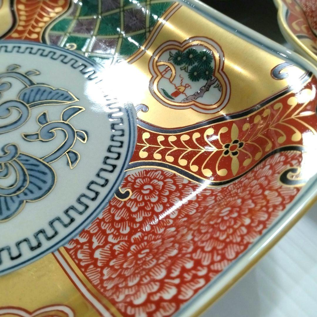 波佐見焼 林九郎窯 林九郎 古伊万里 金襴手 金彩 色絵 赤絵 間取 角皿 牡丹