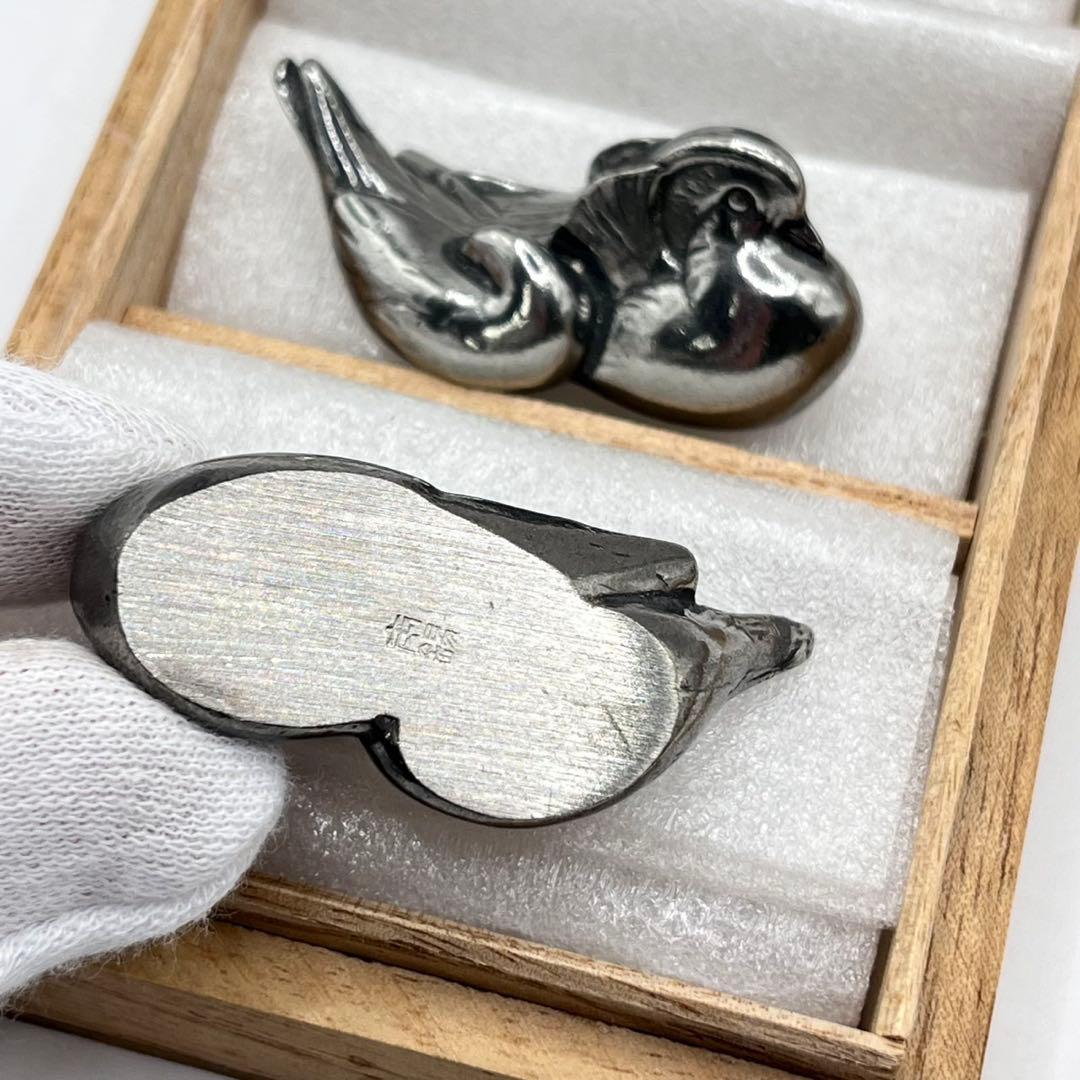 鴛鴦 錫製箸置 本錫 刻印有 箸置き　5客 オシドリ アンティーク 置物