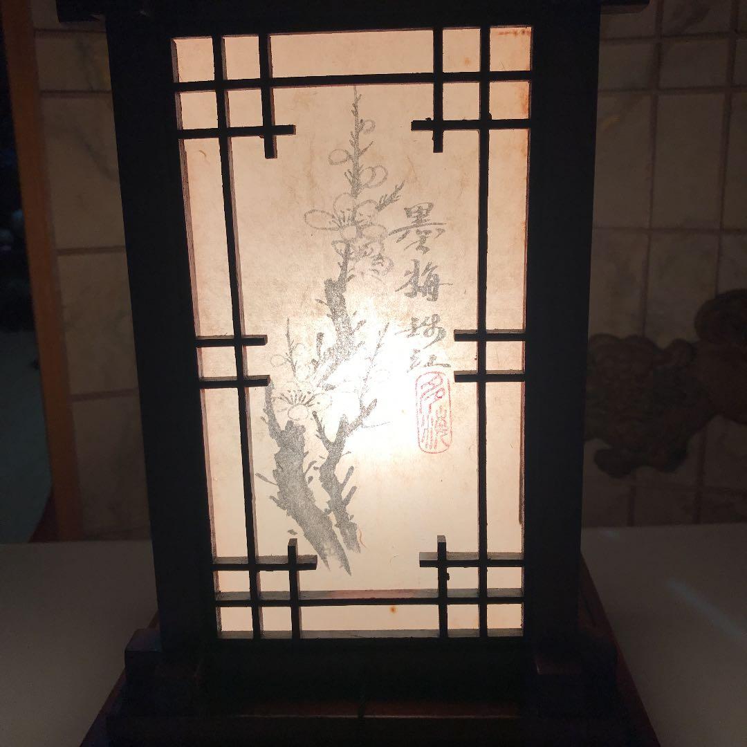 希少品　古美術　ランプ　梅蘭竹菊四面絵　年代物