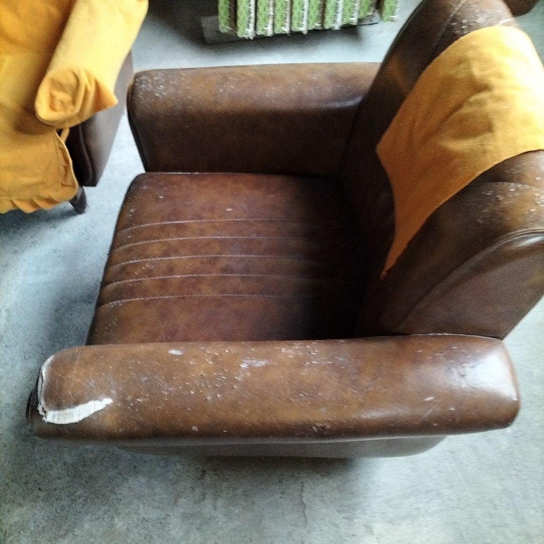 昭和レトロ茶色合成皮革 1人掛けソファ、2個ペア