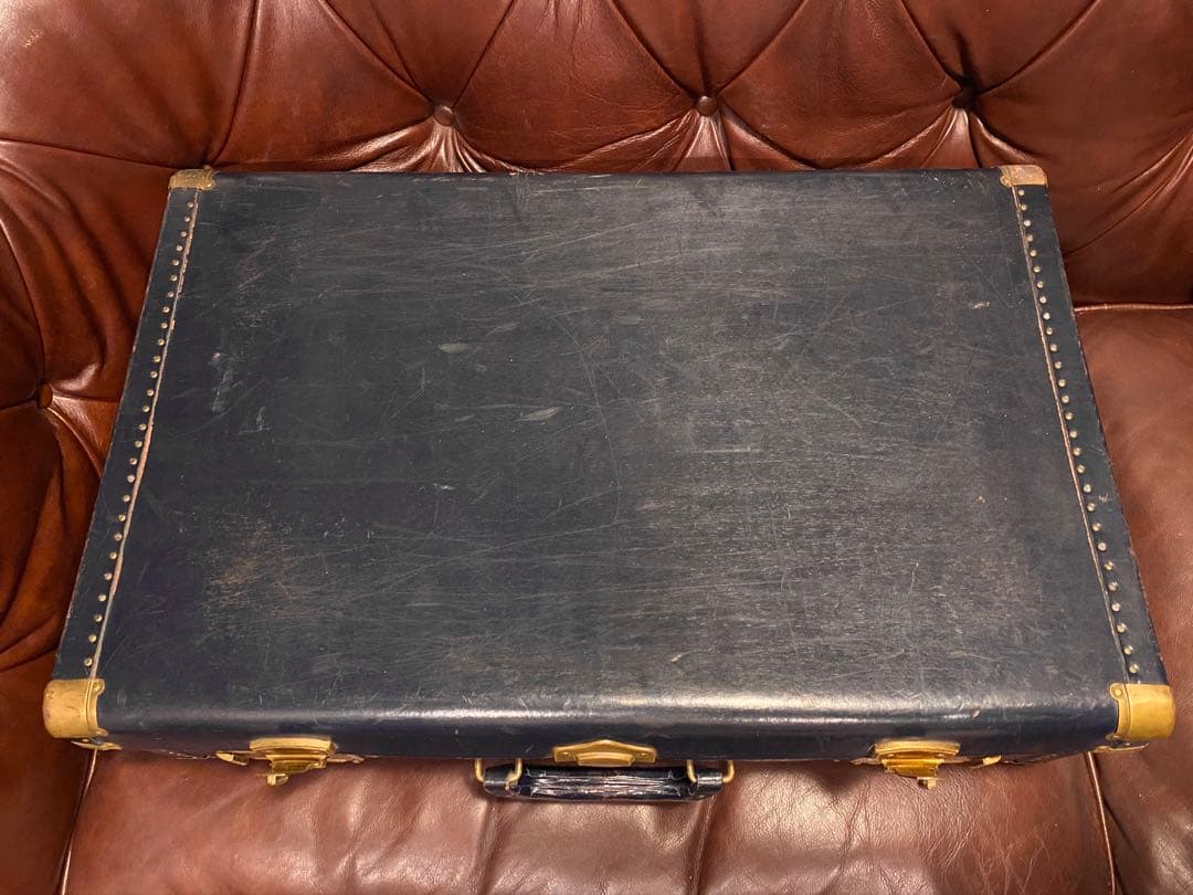 アンティーク　ヴィンテージ　トランク　ネイビー　ゴールド　ブルー