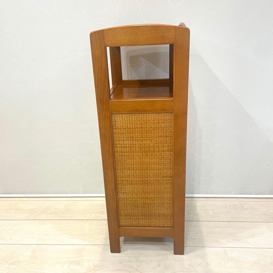 【オールドカリモク】 ラタン 電話台 チェスト 籐扉 レトロ 木製キャビネット