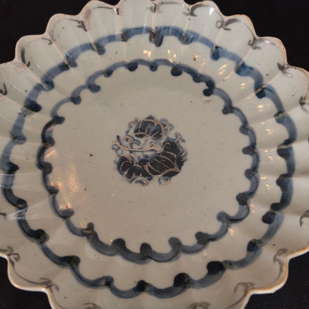 M-385 唐津焼 天平窯 岡晋吾 安南染 銀彩輪花皿