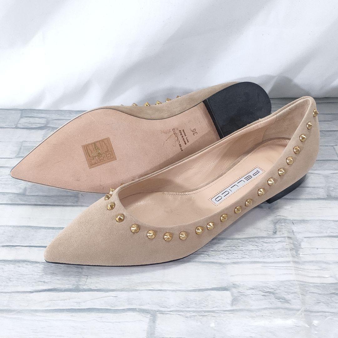 未使用品✨ペリーコ　スウェードフラットパンプス　スタッズ　ベージュ　36