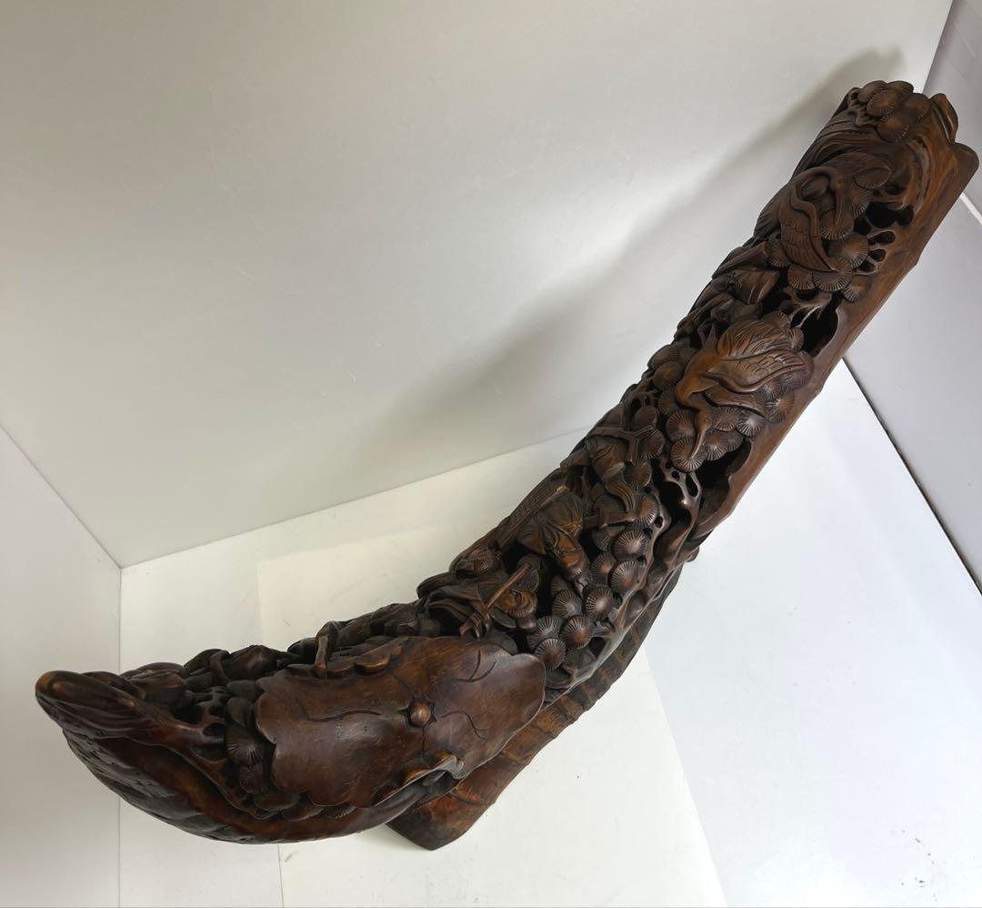 竹製　特大透かし人物置物　幅約76㎝/最大高さ約42㎝東Y8-0128④トコト