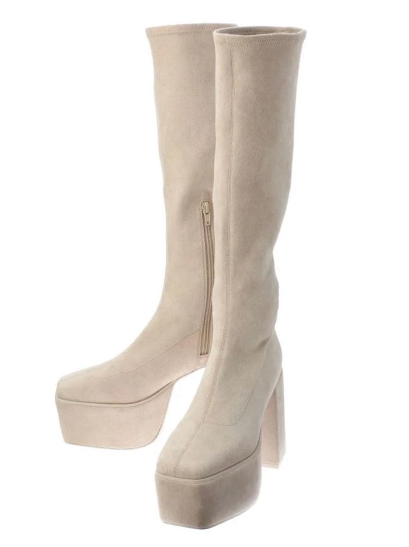 新品★GYDA★ストレッチチャンキーブーツ★ロングブーツ★アイボリーM★ジェイダ