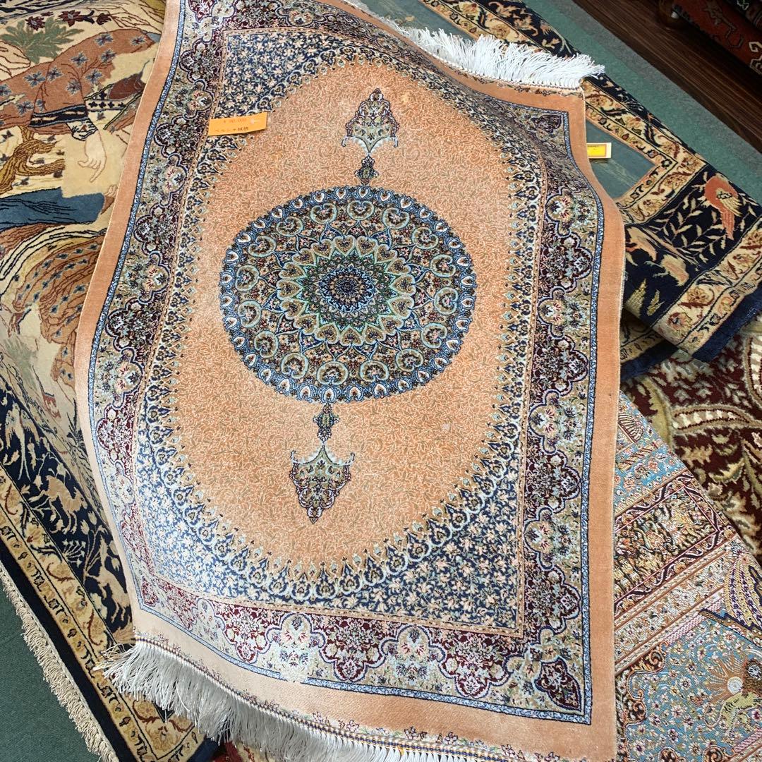 イラン、シルク銀柑敷物/サイズ:60x90cm…..mp1.