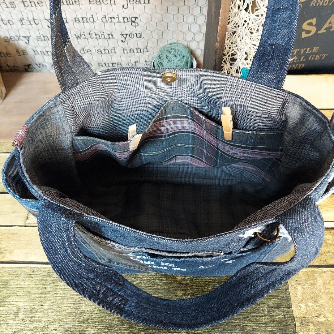 刺繍デニムバック　No.668　デニムリメイク　刺繍バック　チューリップバック