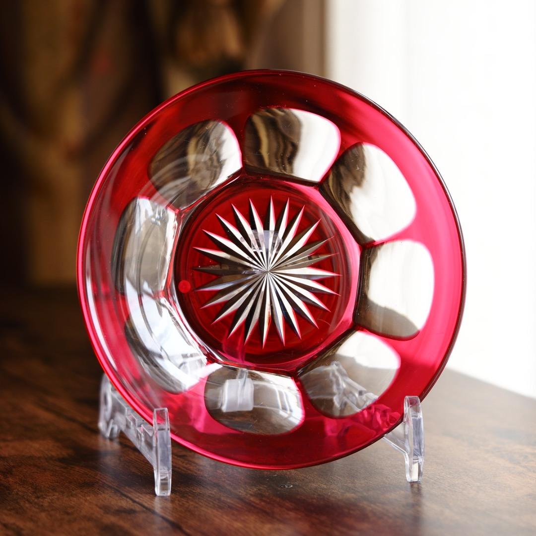 バカラ カット ボウル＆ソーサー セット B469a / エンパイア 金赤