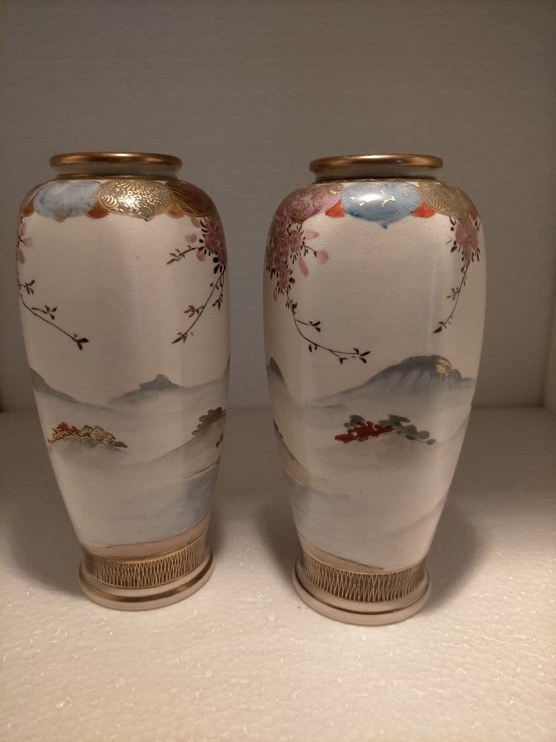 アンティーク 里帰り 薩摩焼 喜多村　 ベース 花瓶 一対