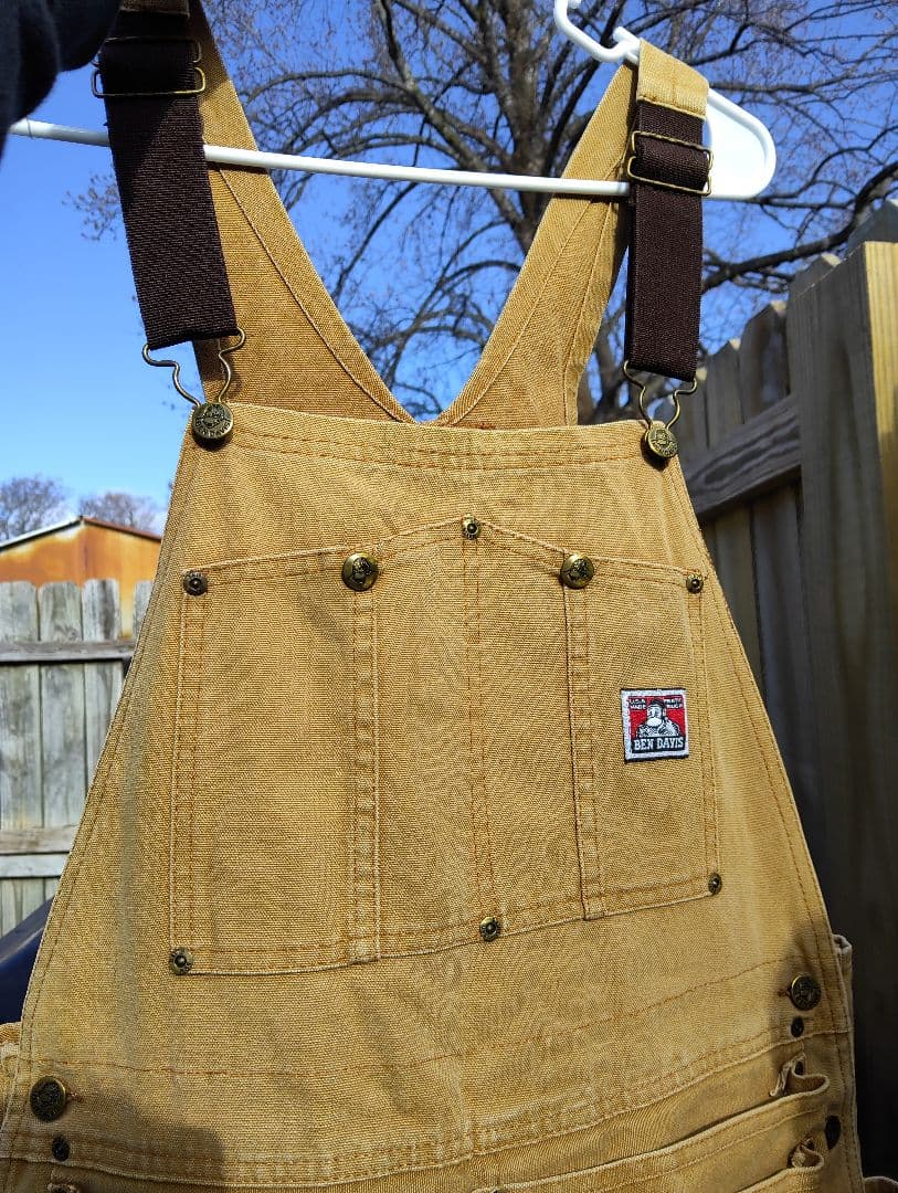 オーバーオール　ダブルニーカンガルーエプロン付き