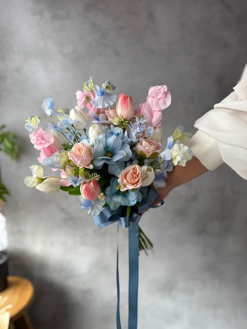 ピンク×ブルークラッチブーケ☆ブートニア