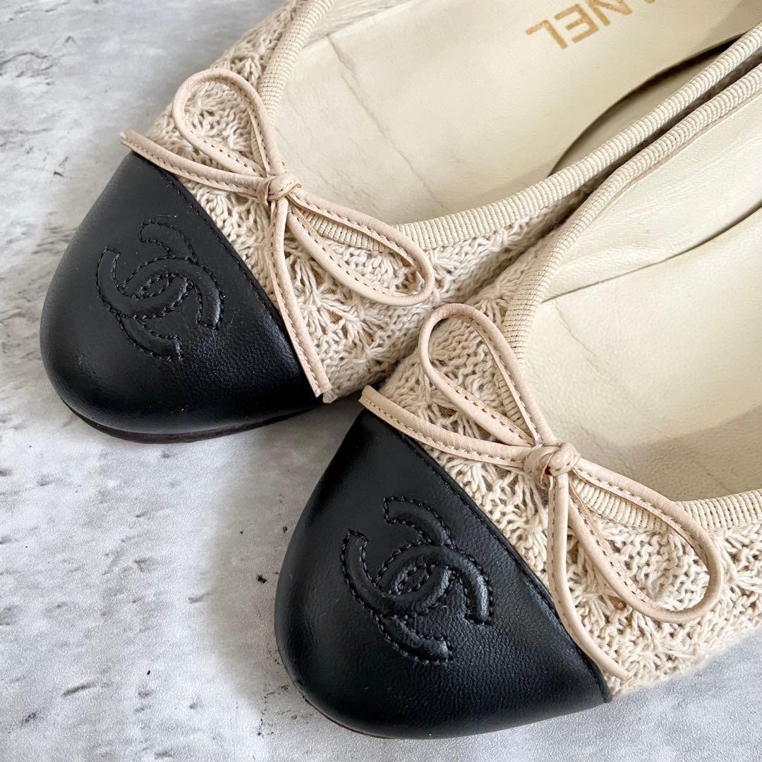 CHANEL バレエシューズ リボン ココマーク レース 35 1/2 23㎝