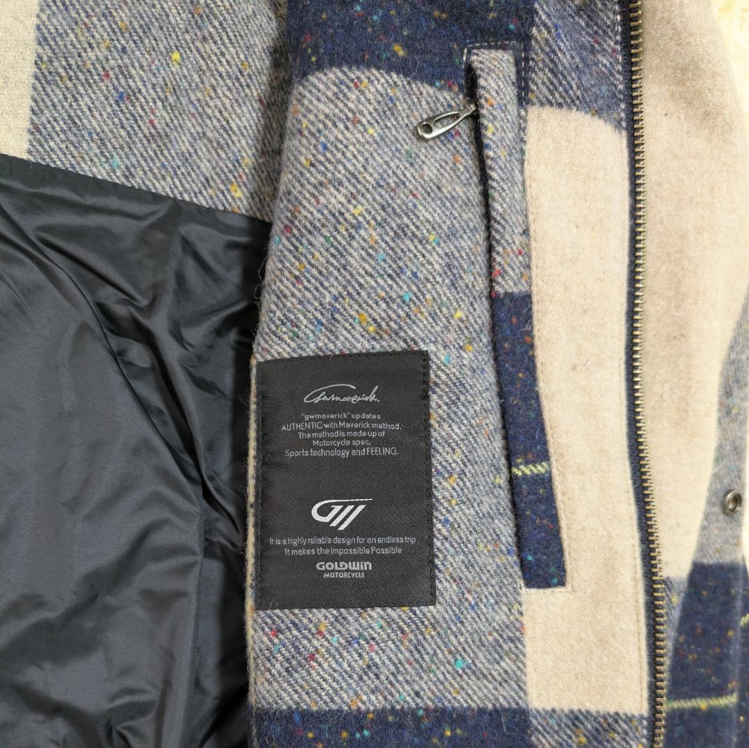 タグ付き MOTORCYCLE ウール チェック ライダース コート S