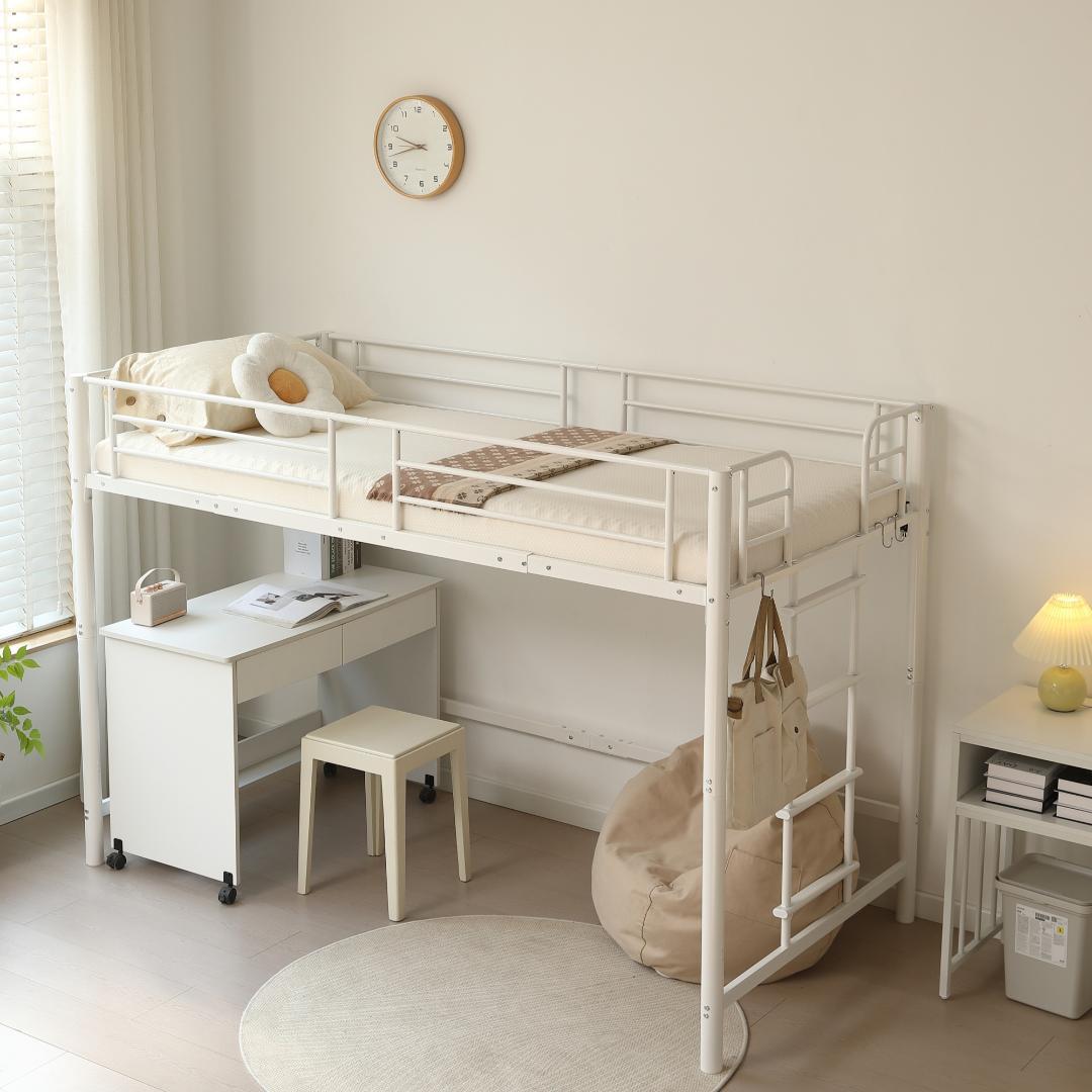 【高さ140cm】ロフトベッド パイプベッド シングル 耐荷重150 WHITE