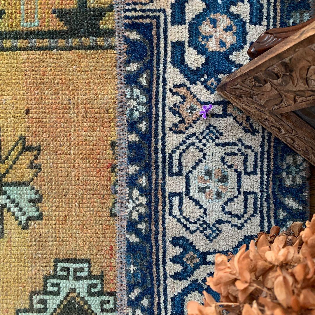 トルコヴィンテージラグ　マスタードイエロー115cm×52cm トルコラグ