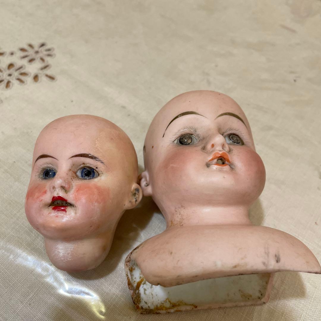 677イギリス買い付ビスクドールヘッド 小型 2個セット、ドイツ