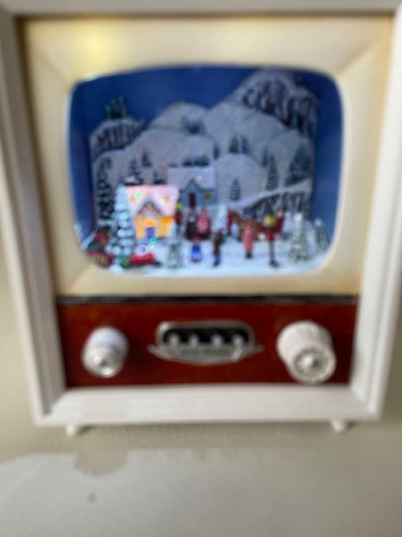 クリスマス ミュージカル テレビ ホワイト LEDライト 8曲収録 箱付き 卓上