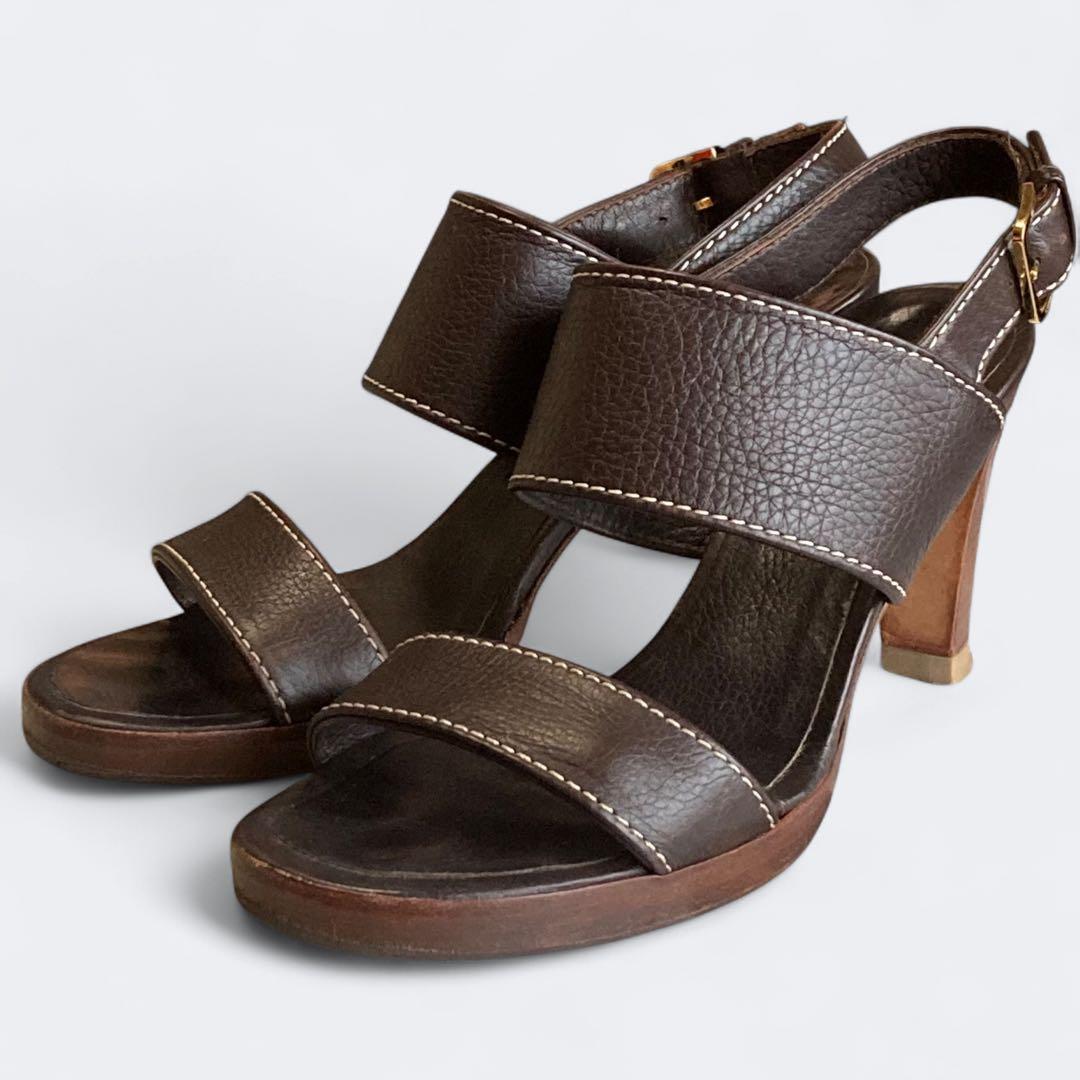 ロロピアーナ　レザー ストラップサンダル　35　22cm相当　ブラウン系