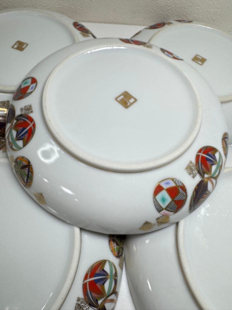 美濃焼 名窯 庫山窯 色絵手まり文様　和皿 5枚セットA②