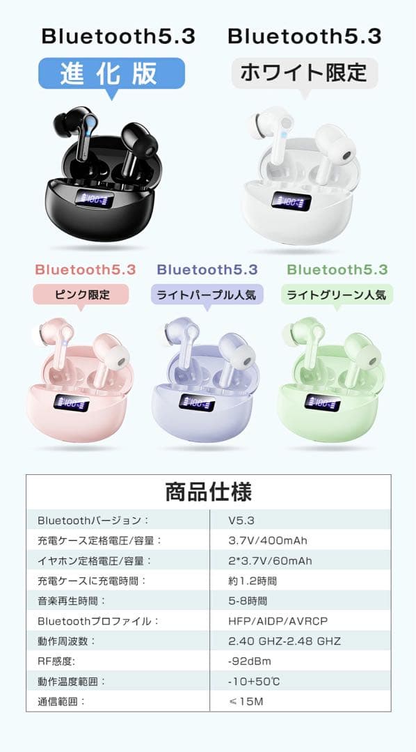【新品】ワイヤレスイヤホン Bluetoothイヤホン 5.3型 2024最新