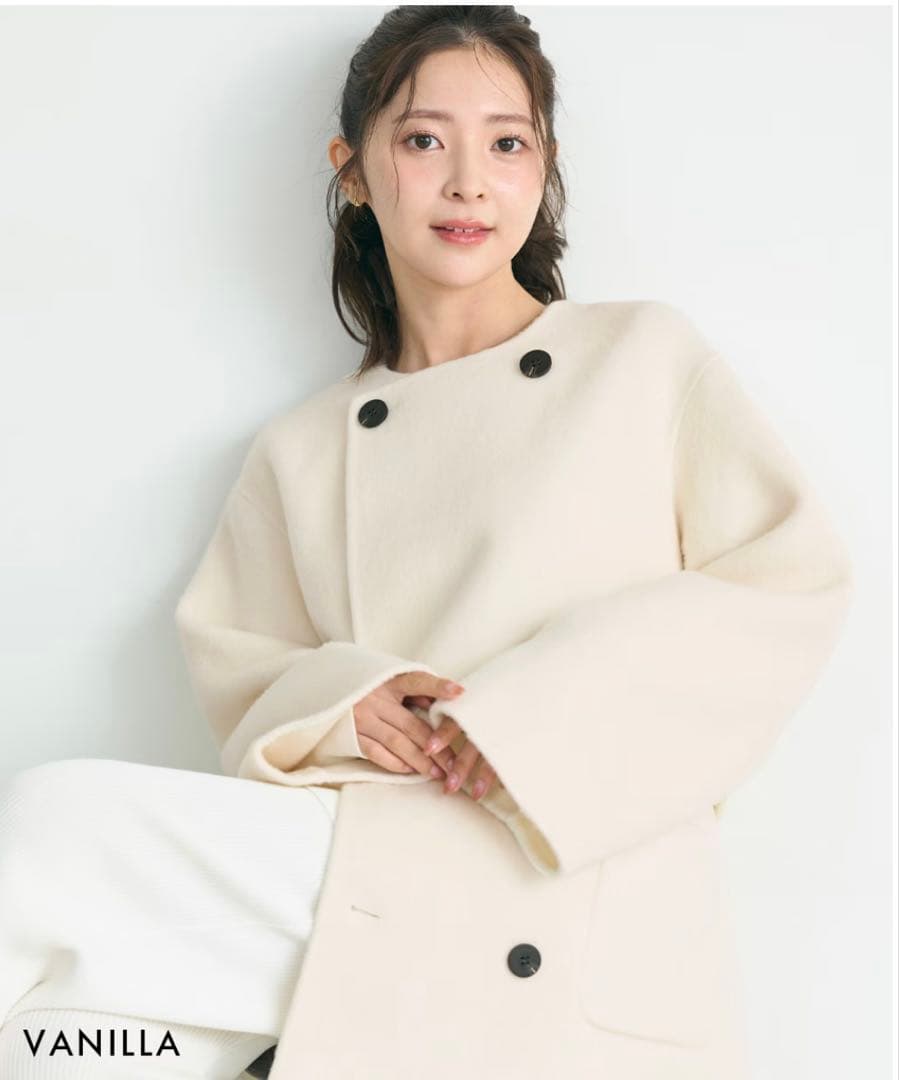 ベースメントオンライン　ノーカラー2WAYリバーミドルコート