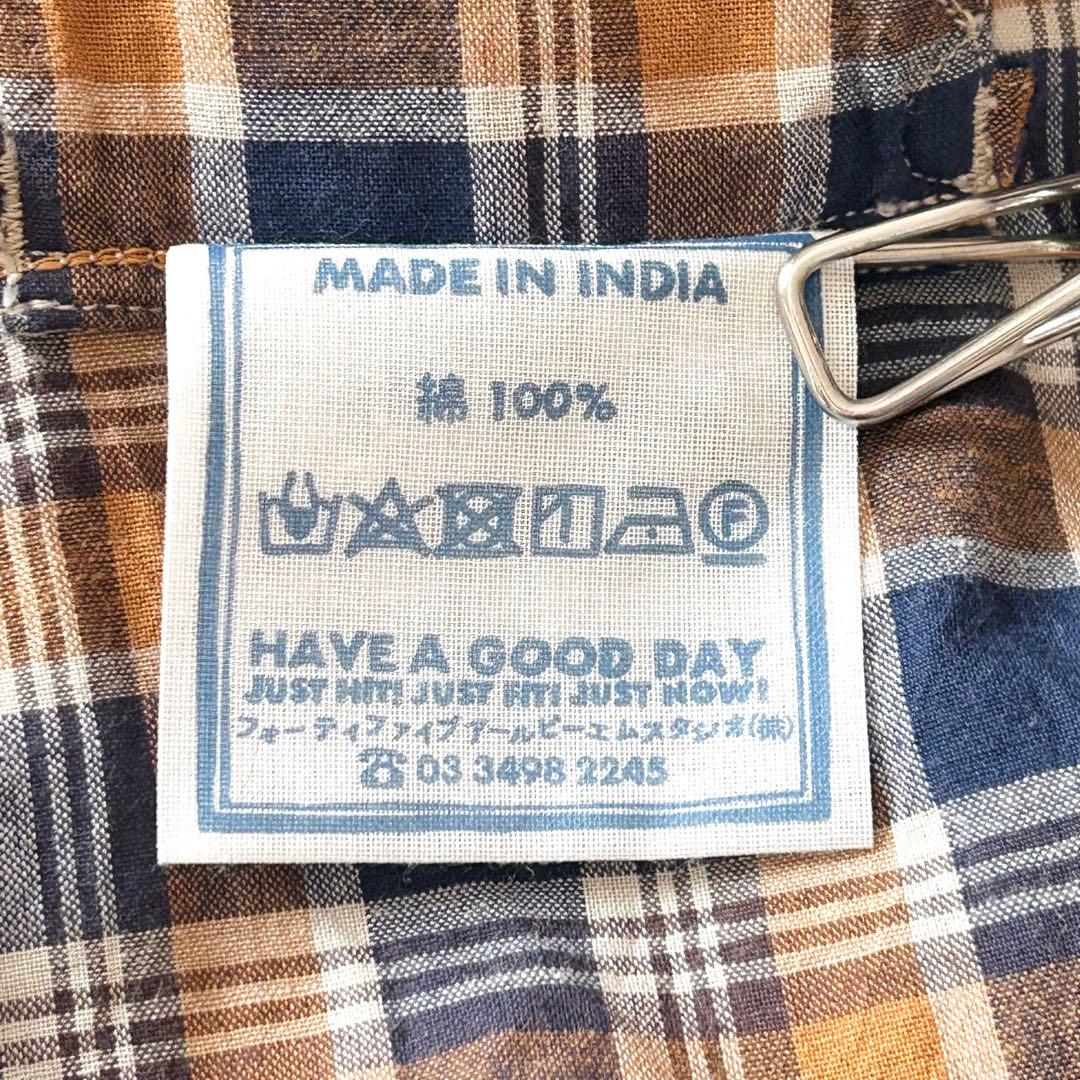 2941Z 美品 45R チェックシャツ インド麦平の908シャツ 現行タグ 綿