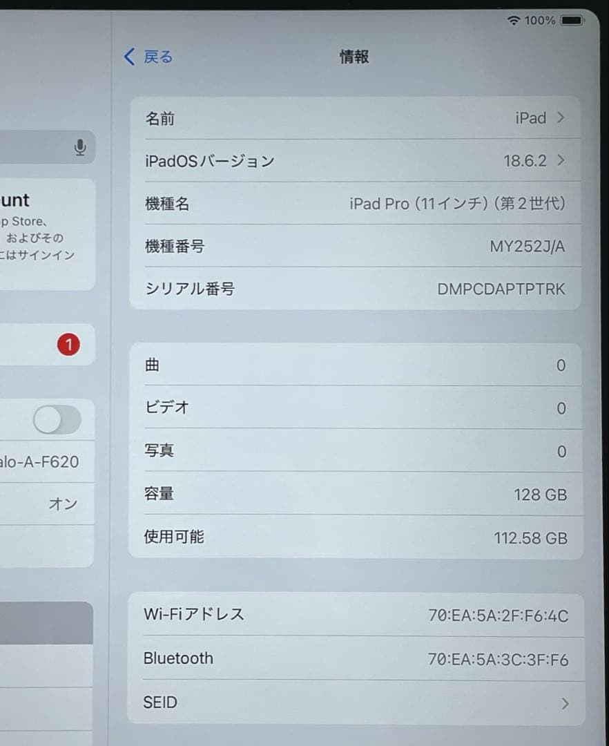 iPad Pro 11インチ　第2世代　シルバー　128GB A2228 超美品