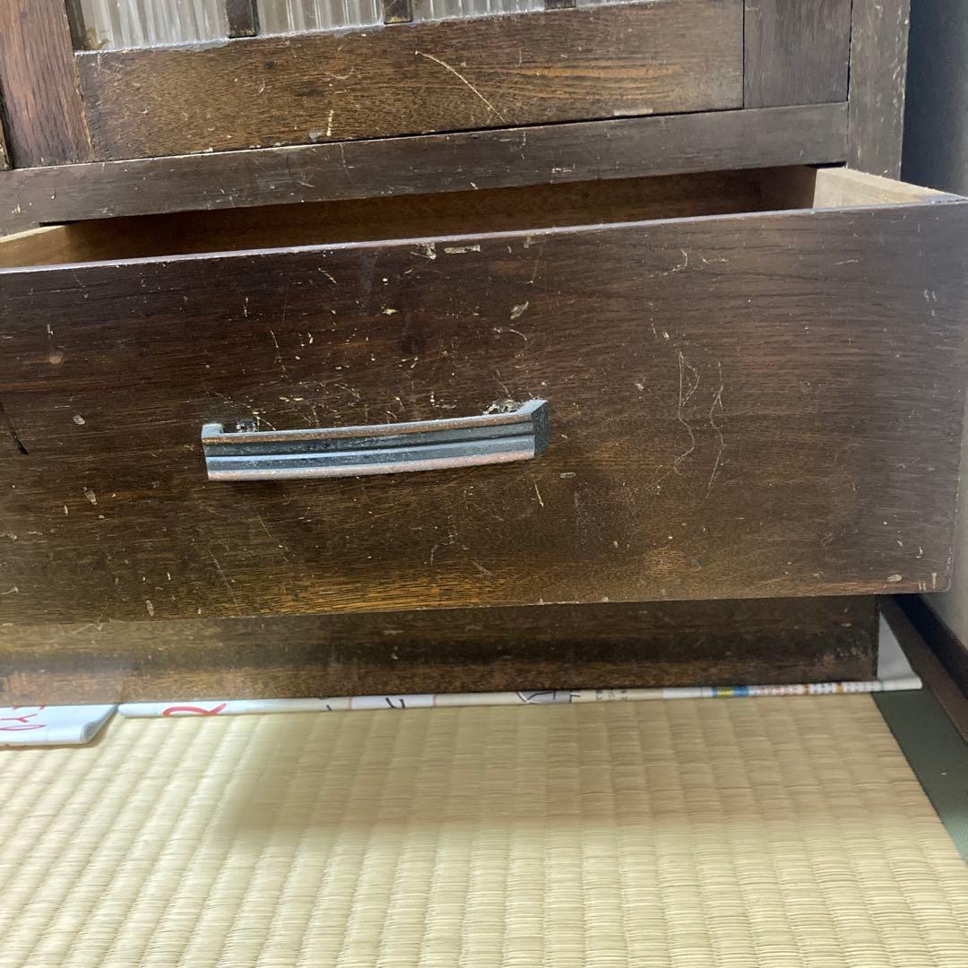 昭和レトロ　木製ガラス扉付き本棚