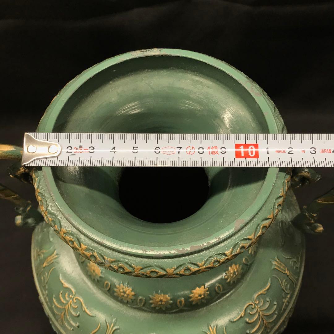 【USED】ブロンズ　金属　花瓶　フレンチヌーボー　青磁色