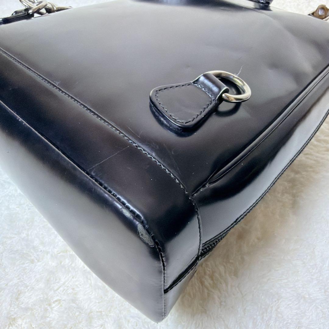 GUCCI 2way スリング ショルダーバッグ バンブー エナメル ブラック