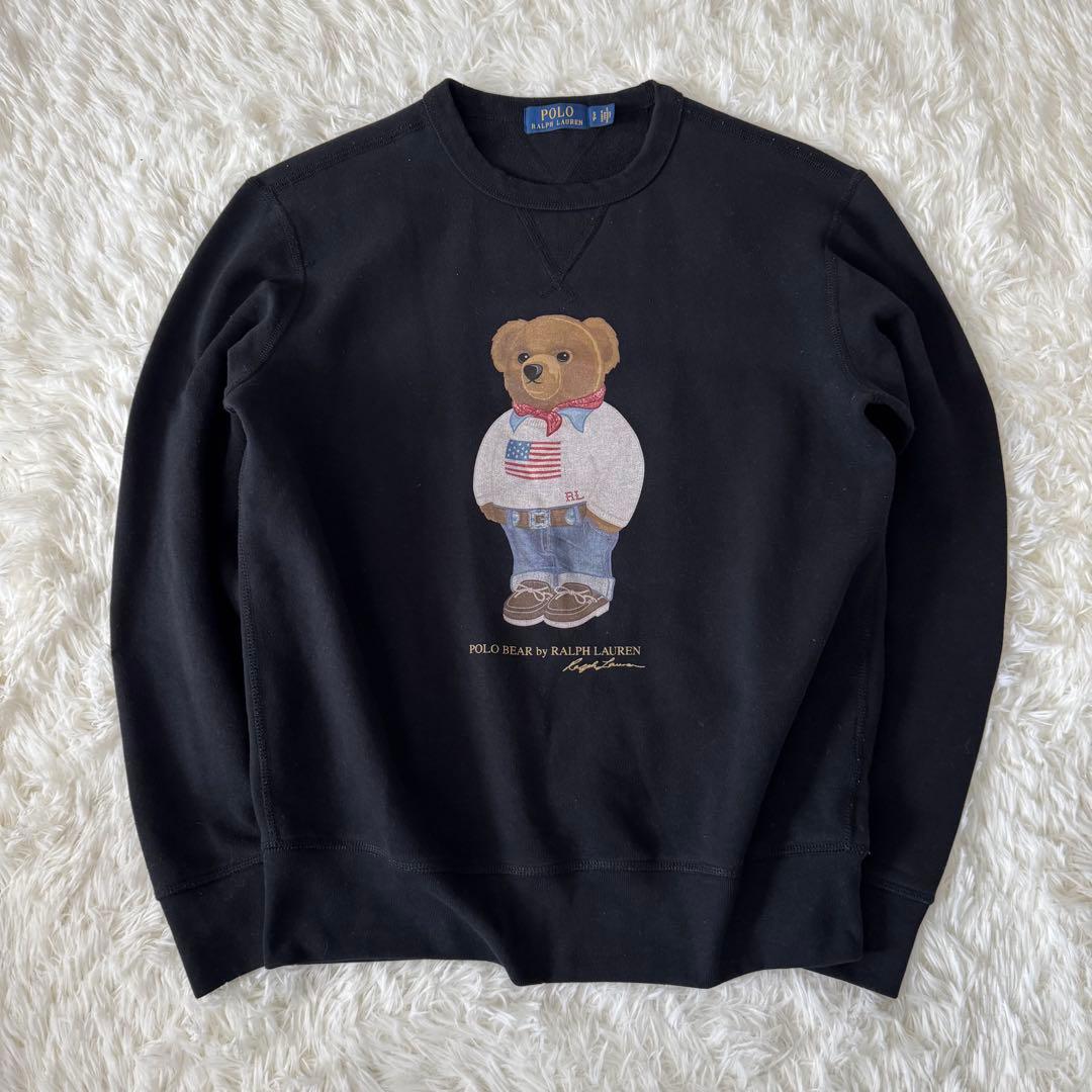 ポロラルフローレン ポロベア スウェット 裏起毛 星条旗 黒 美品